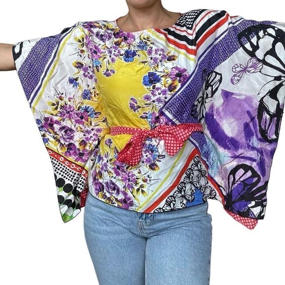 New Cabi 100% Silk Butterfly Belted Kimono Top Blouse Size Small Art to Wear 345 - Picture 7 of 10